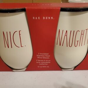 🎄🎅🤶 NEW RAE DUNN "NAUGHTY" & "NICE"  INSULATED WINE 12 oz. GLASSES 🤶🎅🎄